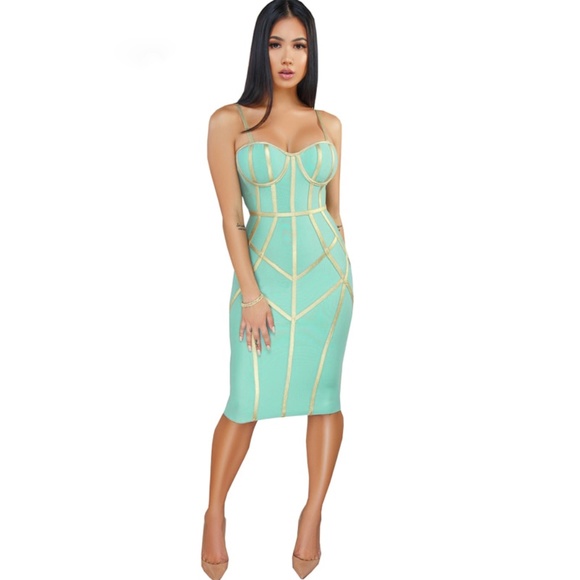 🎥 Bandage Contrast Trim Slim Dress in Turquoise - Picture 6 of 15